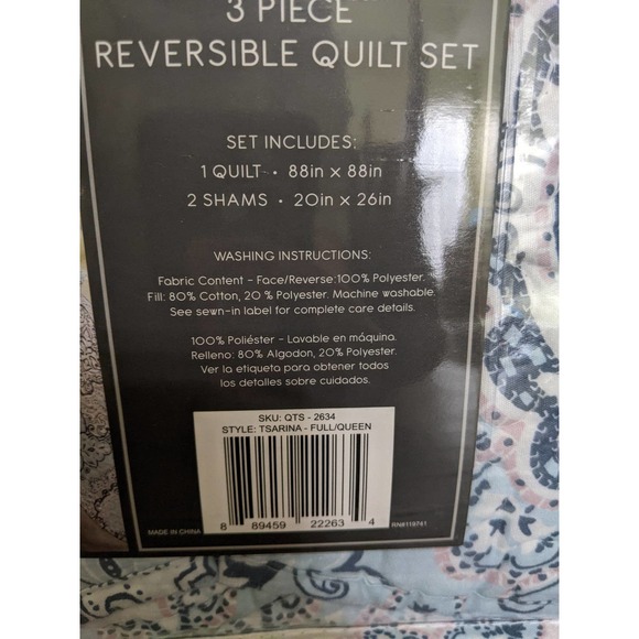 Full queen size bed new la Brea tsarina quilt shams pillow cover set 3 pcs - Picture 3 of 7